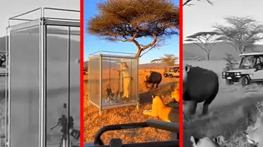 فیلم شکار گردشگر پس از شکستن شیشه توسط کرگدن