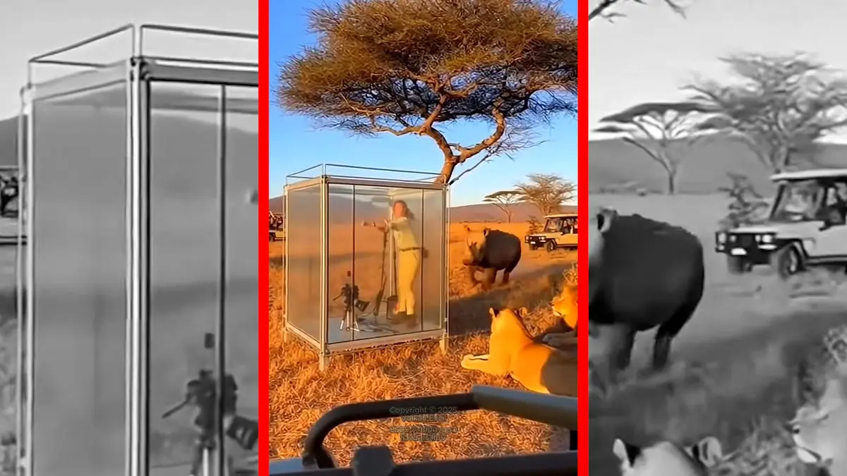 فیلم شکار گردشگر پس از شکستن شیشه توسط کرگدن