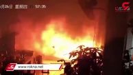 ببینید| انفجار مهیب باتری اسکوتر فروشگاه را به آتش کشید! + فیلم