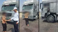 فیلم / پسر 14 ساله راننده کامیون حامل گاز مایع بود! / توقیف در هرمزگان