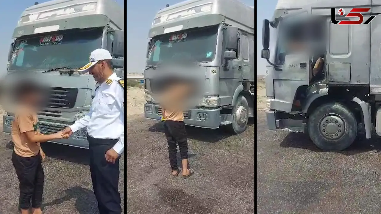 فیلم / پسر 14 ساله راننده کامیون حامل گاز مایع بود! / توقیف در هرمزگان