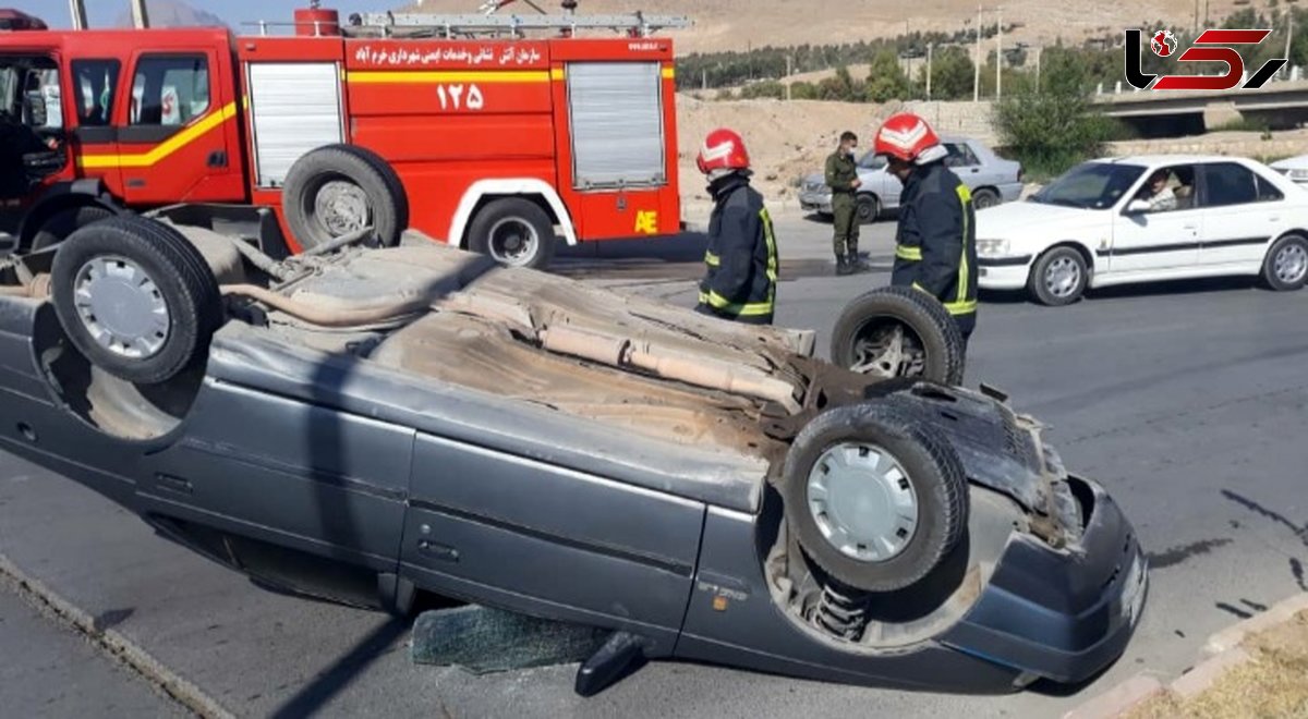 ۲ مصدم بر اثر واژگونی دو خودروی سواری پژو