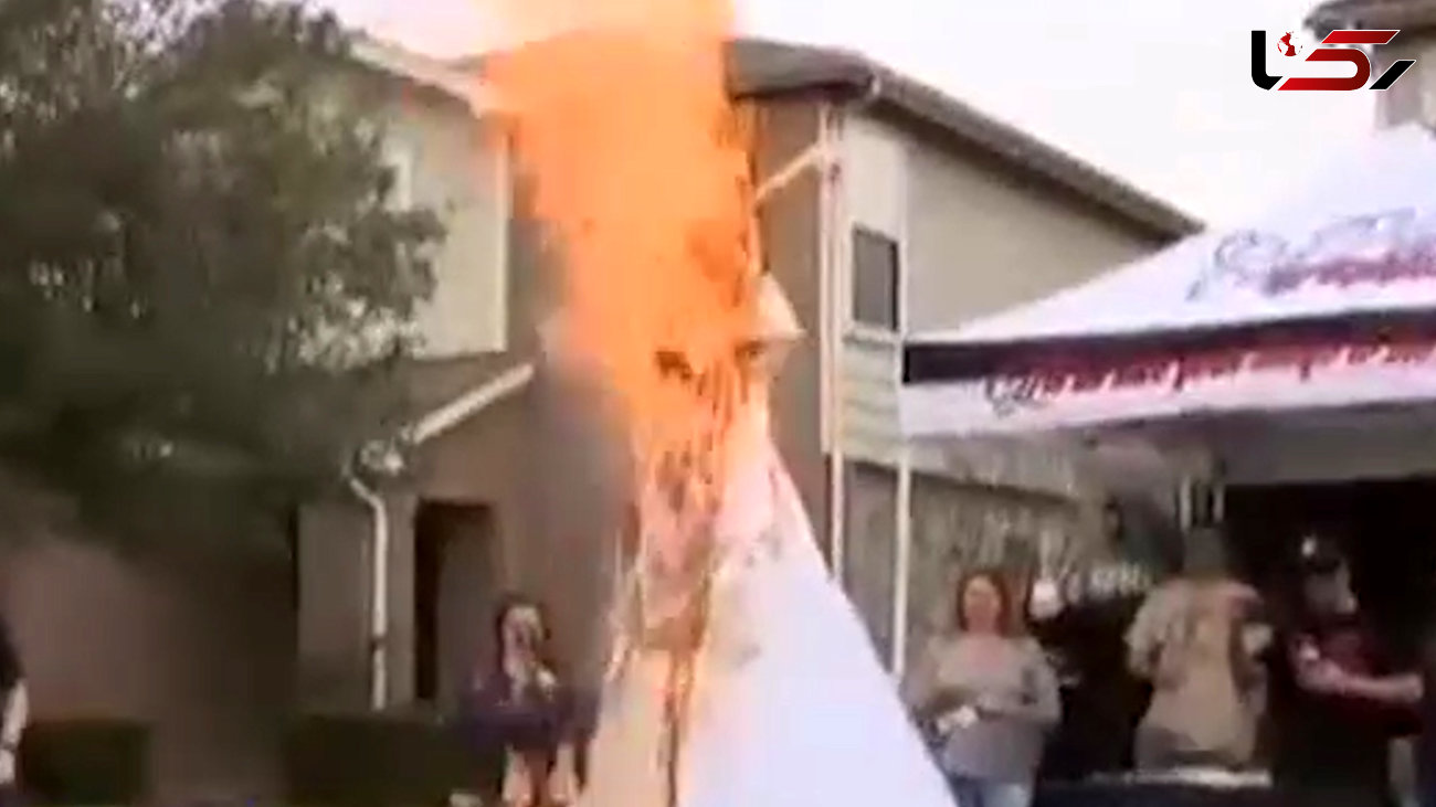 دختر جوان لباس عروسی را از چوب آویزان کرد و به آتش کشید + فیلم و عکس