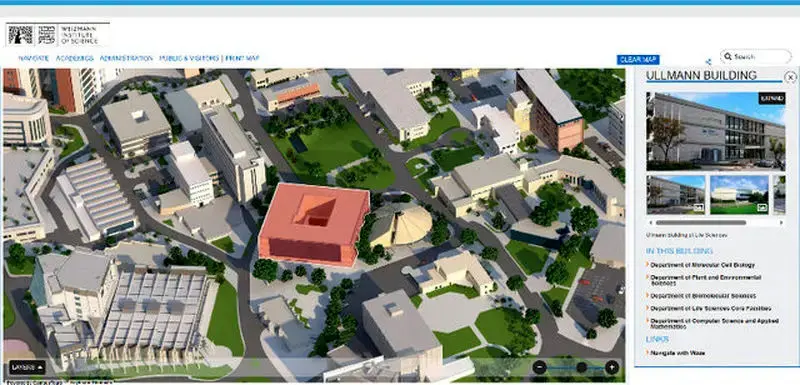 نمای کلی از ساختمان اولمان در نقشه موسسه وایزمن 