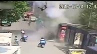 پرواز یک مرد در آسمان با انفجار گاز + فیلم
