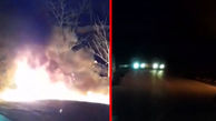 فیلم آتش‌سوزی پژو 206 در جاده / 4 نفر زنده زنده سوختند + عکس