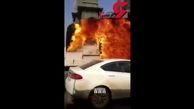 عبور دیوانه‌وار کامیون غرق در شعله‌های آتش از خیابان شلوغ + فیلم