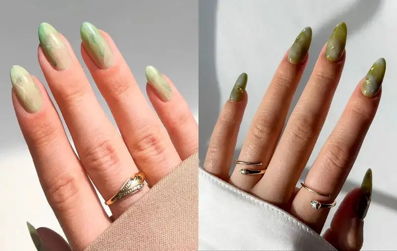 مدل ناخن سبز ماچا ماربل