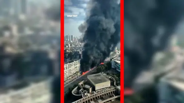 فیلم آتش‌سوزی مهیب در خیابان‌های گوانجو چین