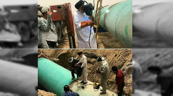 امام جمعه خرمشهر خودش لوله های آب را جوشکاری کرد! +تصاویر