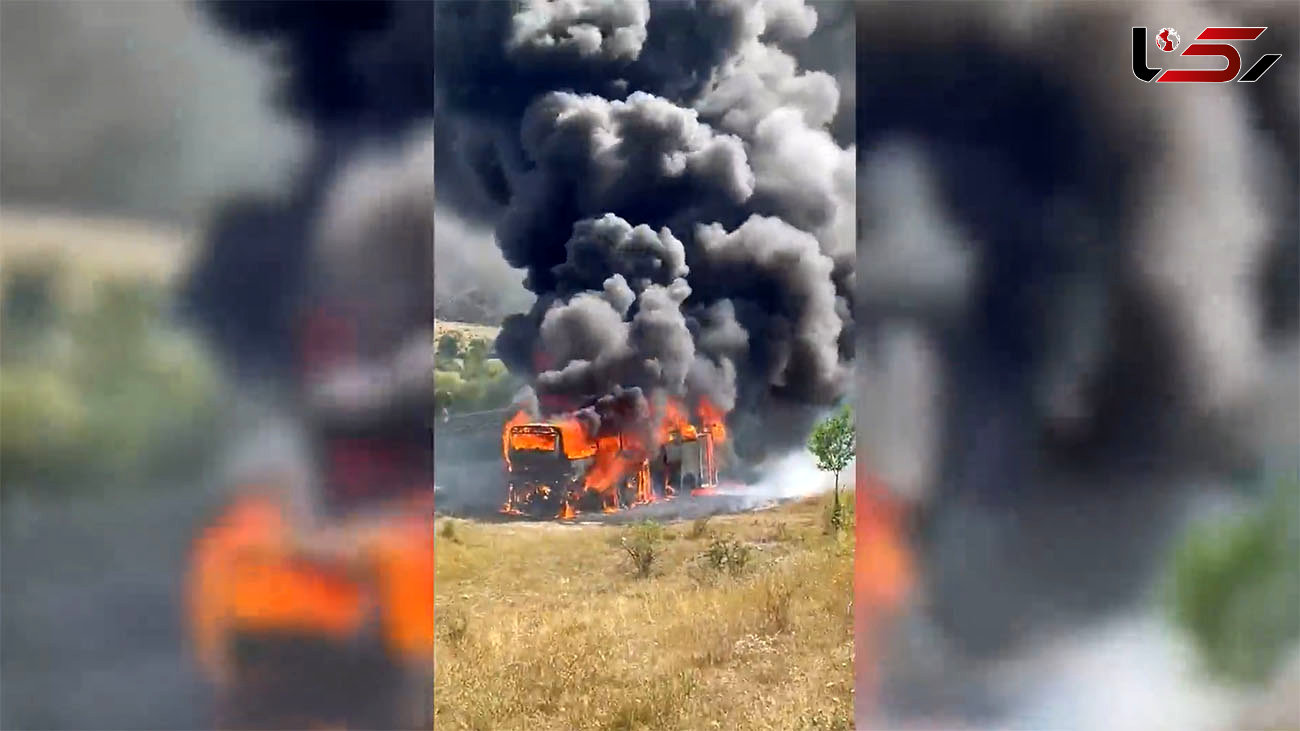 ببینید / اولین تصاویر از آتش‌سوزی یک اتوبوس مسافربری در سوگوت