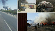 آتش سوزی در فضای باز کارخانه‌ای در بزرگراه آزادگان 
