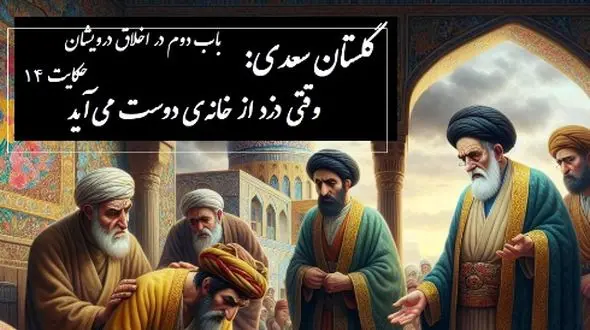 پندهای گلستان سعدی: وقتی دزد از خانه‌ی دوست می‌آید / باب دوم در اخلاق درویشان حکایت شماره 14 + فایل صوتی و نسخه‌های قدیمی