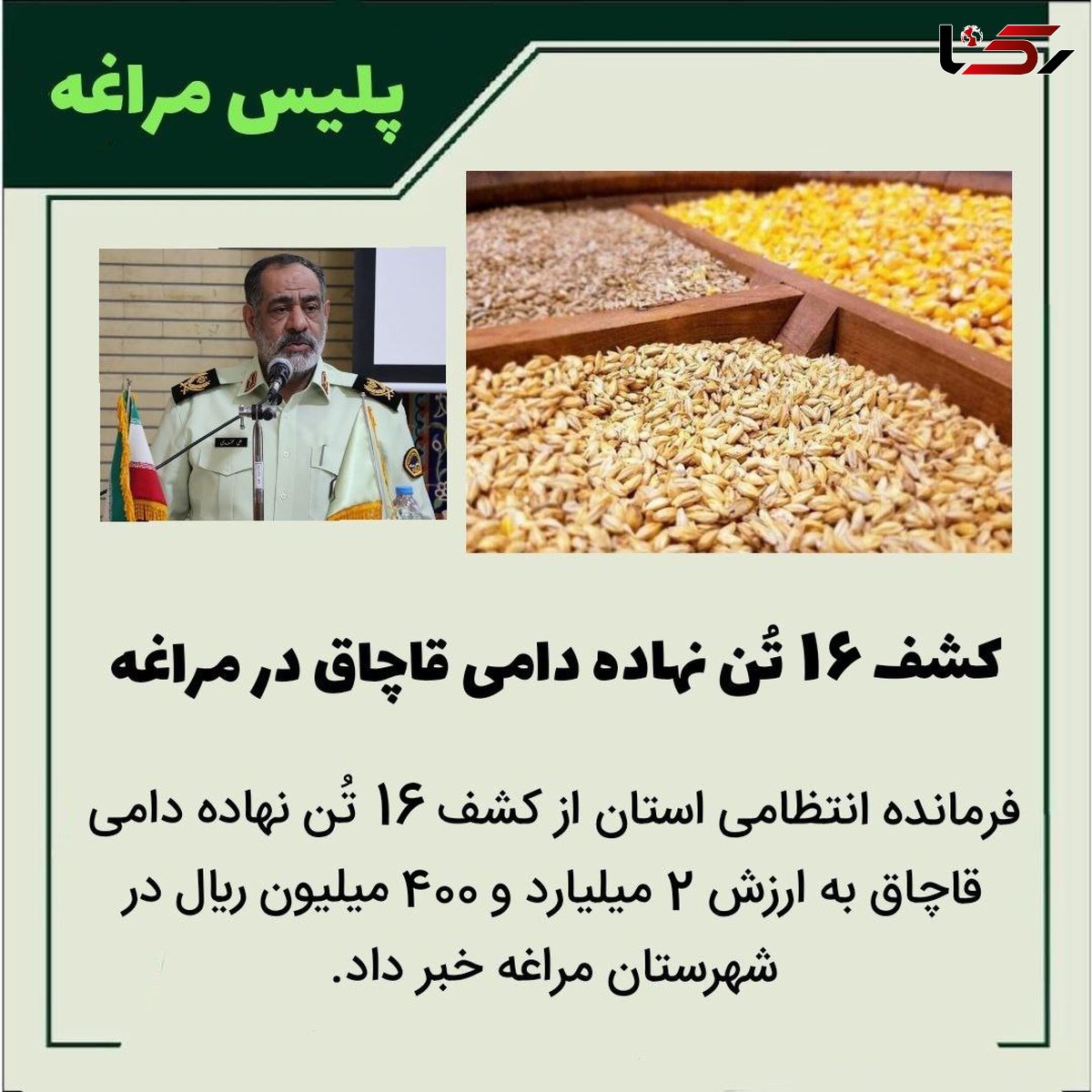 کشف ۱۶ تُن نهاده دامی قاچاق در مراغه