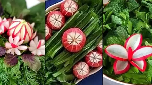 اصول تزئین سبزی مجلسی / هنر چیدمان تربچه و پیازچه