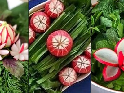 اصول تزئین سبزی مجلسی / هنر چیدمان تربچه و پیازچه
