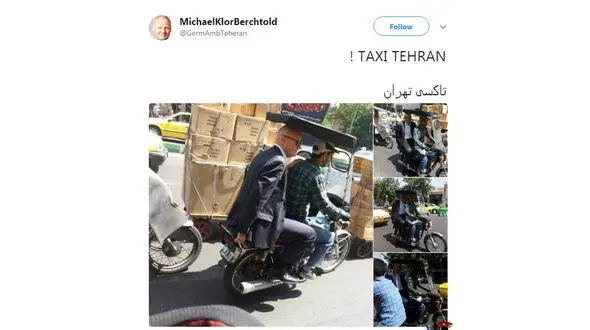 سفیر آلمان در تهران سوار بر موتور+عکس