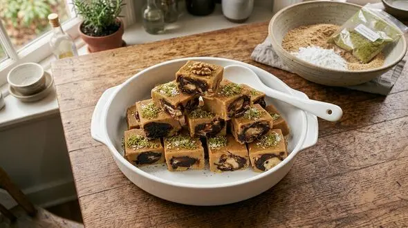 طرز تهیه رنگینک با خرما و آرد گندم / شیرینی سنتی برای افطار و مهمانی ها + گزارش تصویری