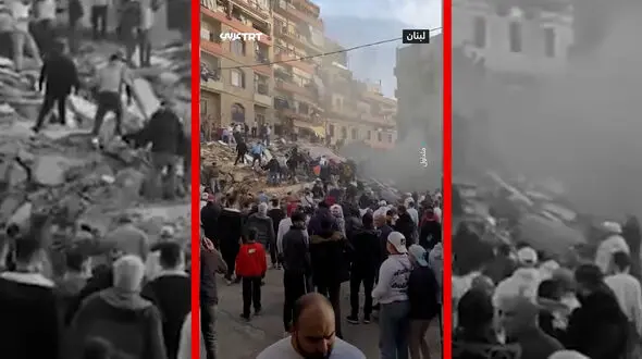 فیلم حادثه هولناک ریزش ساختمان مسکونی در شمال لبنان
