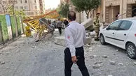 سقوط جرثقیل برجی روی ساختمان مسکونی در تهران + فیلم