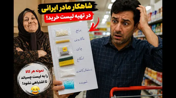 فیلم / خلاقیت خنده دار مادر ایرانی در تهیه لیست خرید برای همسرش با چسباندن نمونه از هر کدام ! / مادر ایرانی همینه