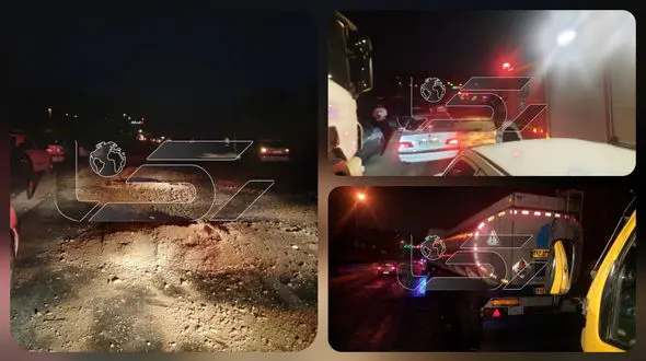 فیلم تصادف زنجیره‌ای 16 خودرو در بزرگراه امام علی(ع) / نشت گازوئیل بزرگراه را به «پیست یخ» تبدیل کرد