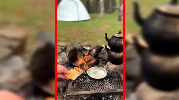 فیلم حس زیبای نان گرم و چای آتشی در جنگل