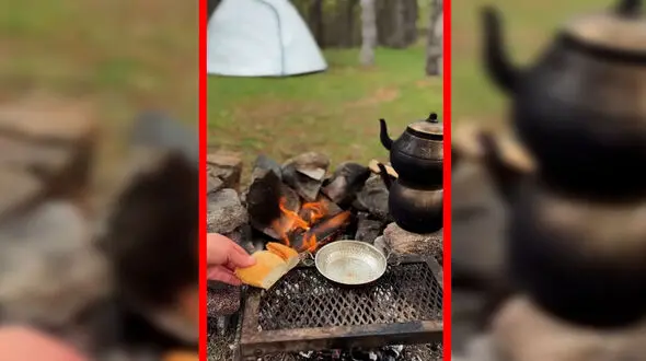 فیلم حس زیبای نان گرم و چای آتشی در جنگل