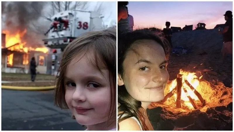 دختربچه ای با لبخند مرموز مقابل خانه در حال سوختن، معروف به Disaster Girl