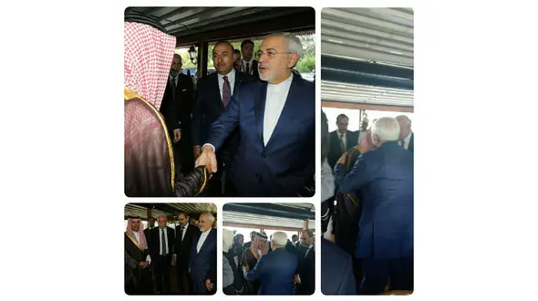 روبوسی به روش دیپلماتیک/  ظریف و وزیر خارجه عربستان در آغوش هم!