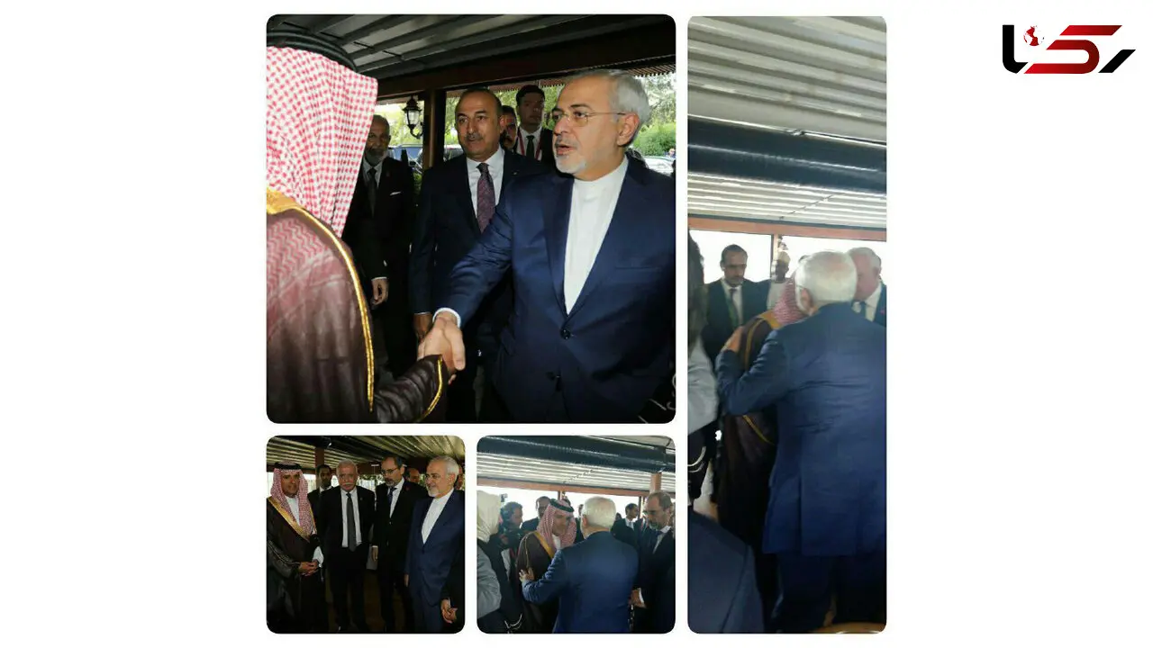 روبوسی به روش دیپلماتیک/  ظریف و وزیر خارجه عربستان در آغوش هم!