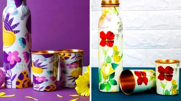 15 ایده هدیه جذاب با بطری و لیوان مسی لاکچری