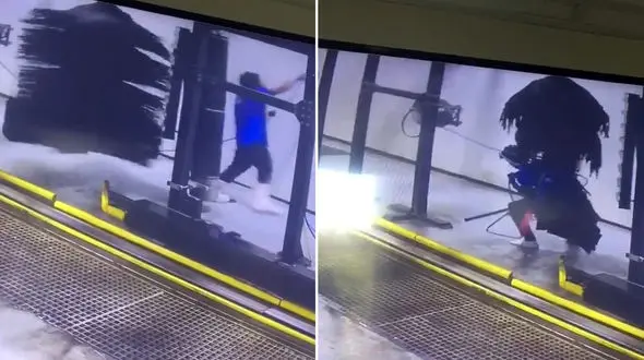 حادثه دلخراش برای یک کارگر کارواش حین انجام کار + فیلم