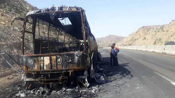 خاکستر شدن اتوبوس در جاده جیرفت + عکس