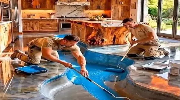 معماری خلاقانه؛ کف آشپزخونه رو کندن رودخونه ساختن خوراک سیاحت