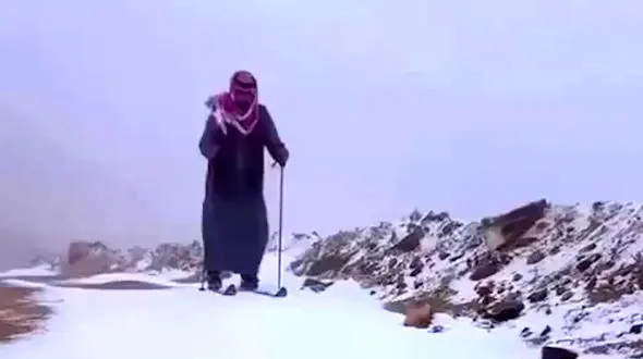 فیلم بارش برف در کوه جبل اللوز تبوک عربستان
