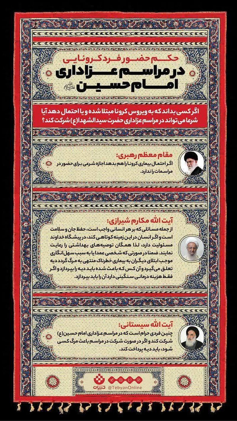 حضور فرد کرونایی در مراسم عزاداری امام حسین (ع) چه حکمی دارد؟