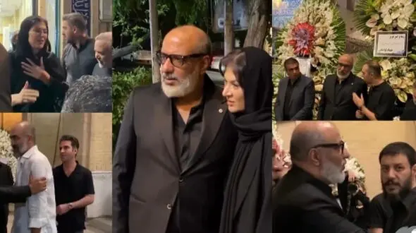 فیلم / نگاهی به تاج گلهای اعیانی مراسم ختم مادر ریما رامین‌فر؛ خودنمایی تاج گل مجید صالحی و امیرنوری با گلهایی پر از گلایل و آنتوریوم