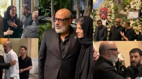 فیلم / نگاهی به تاج گلهای اعیانی مراسم ختم مادر ریما رامین‌فر؛ خودنمایی تاج گل مجید صالحی و امیرنوری با گلهایی پر از گلایل و آنتوریوم