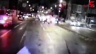 لحظه‌ی تصادف خودروی دزدی با تیر چراغ راهنمایی و رانندگی+فیلم