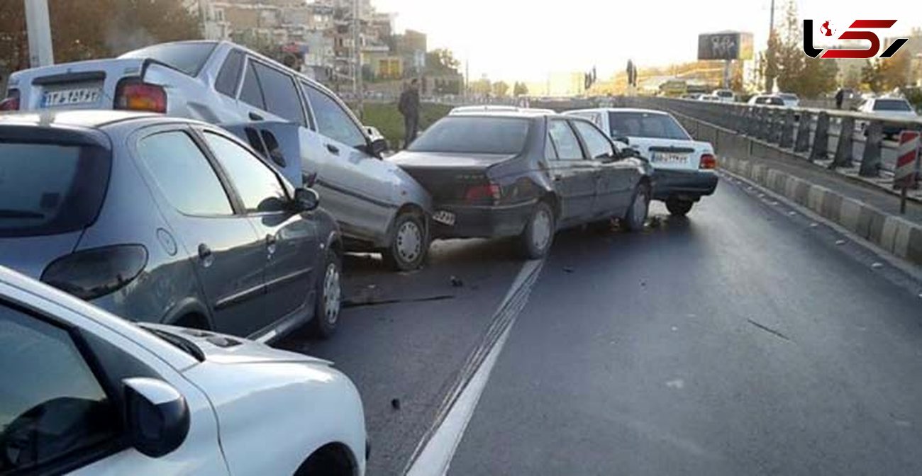 عکسی باور نکردنی از تصادف زنجیره ای 13 خودرو در همدان !