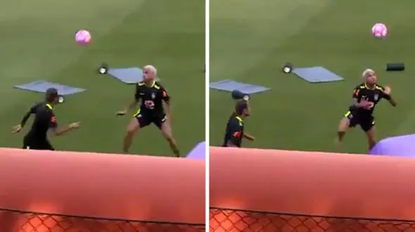 چالش پینگ پنگ با توپ فوتبال در تمرینات تیم ملی برزیل + فیلم