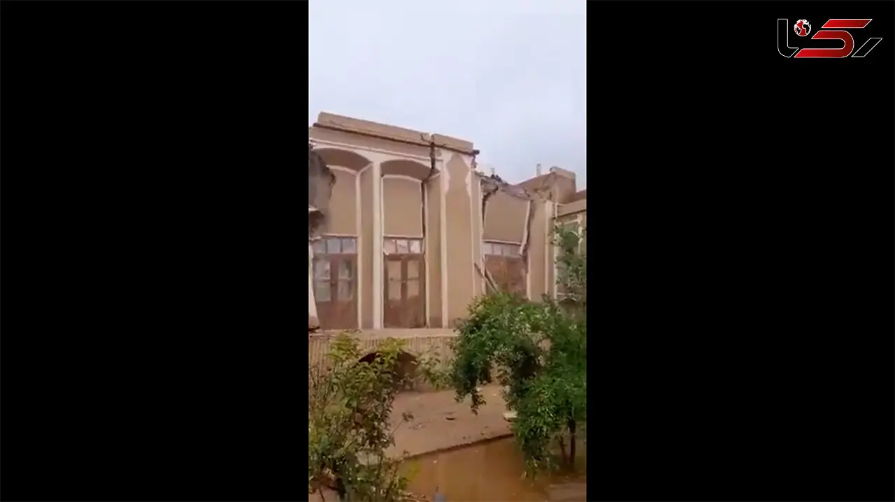 فیلم شوک آور از لحظه فرو ریختن بنایی تاریخی در تفت بر اثر سیل  / ببینید