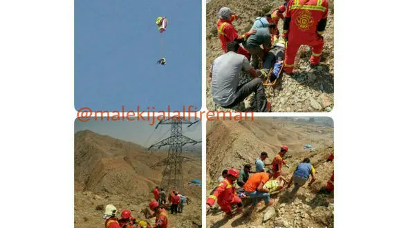 عکس های گره خوردن دو چترباز تهرانی روی کابل های  فشار قوی برق