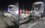 تصادف وحشتناک در جاده کاشان _ قم / راننده اتوبوس فرار کرد و سرنشینان پیکان سوختند