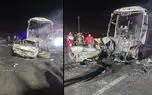 تصادف وحشتناک در جاده کاشان _ قم / راننده اتوبوس فرار کرد و سرنشینان پیکان سوختند