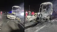 تصادف وحشتناک در جاده کاشان _ قم / راننده اتوبوس فرار کرد و سرنشینان پیکان سوختند