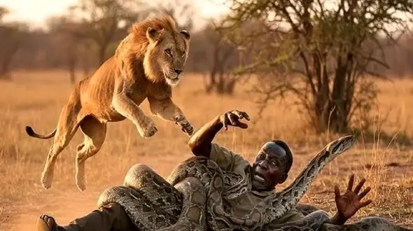 نفس گیرترین لحظه حیات وحش؛ حمله مرگبار پیتون به پیرمرد و واکنش تکان‌ دهنده شیر!