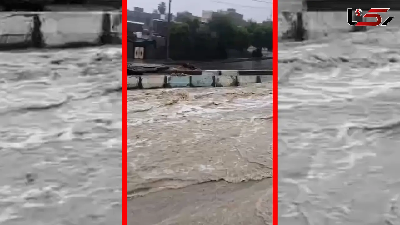 فیلم جاری شدن سیلاب در خیابان های قشم