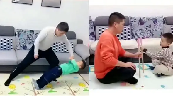 بازی که پدرها با بچه ها در خانه انجام می دهند + فیلم 
